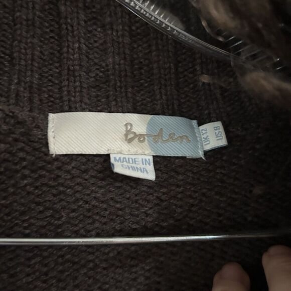 Boden Womens Wool Knit Cardigan Sweater 8 Brown Pockets Buttons Faux Fur - Picture 5 of 11